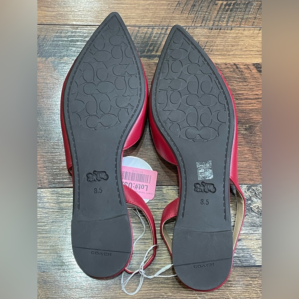 Coach Valerie Slingback Flats Women’s Sz 8.5 Red Leather Logo Pointed Toe Party - Picture 7 of 9